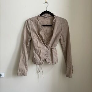 Vintage MNG Wool Tan Ruffle Trim Wrap Top - Size XS